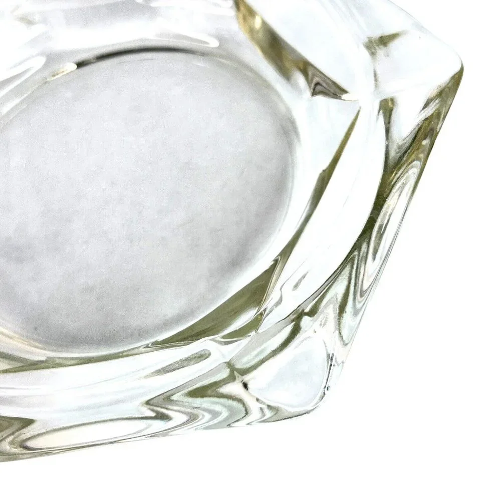Heavy Clear Glass Cigar‎ Ashtray Hexagon 6 Sides Slots 8.5 Inch MCM Vintage